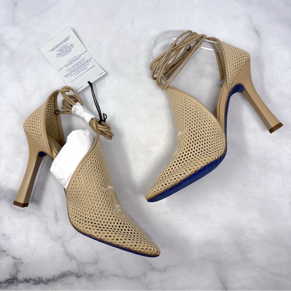 NEW Burberry Prorsum Embroidered Logo Mesh Ankle Wrap Tie Sandal Pump Heels 39.5 - Picture 6 of 16